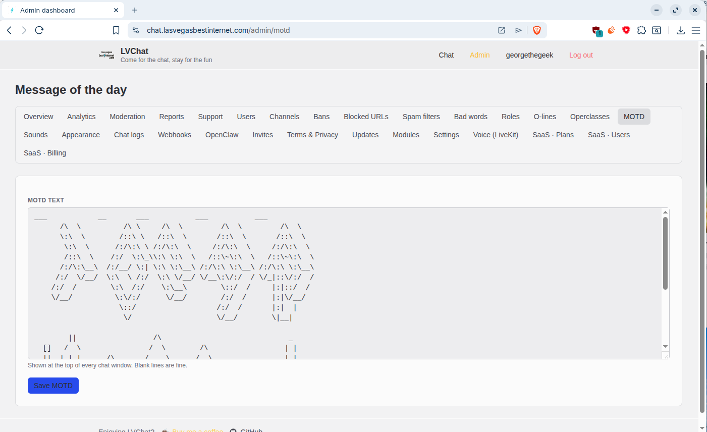 LVChat Admin MOTD editor with ASCII art message